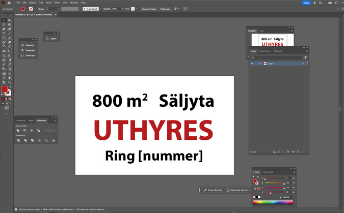 Skärmdump från Illustrator på banderoll med enkelt utseende